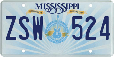 MS license plate ZSW524