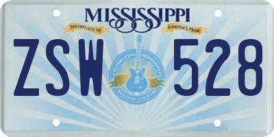 MS license plate ZSW528