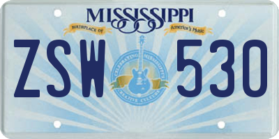 MS license plate ZSW530