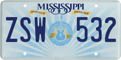 MS license plate ZSW532