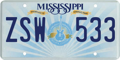 MS license plate ZSW533