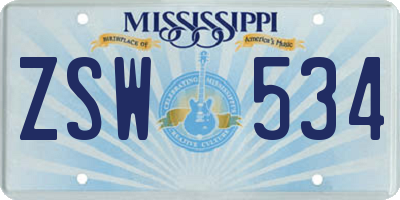 MS license plate ZSW534