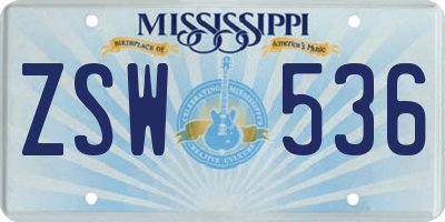 MS license plate ZSW536
