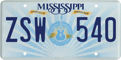 MS license plate ZSW540