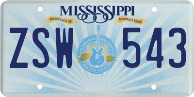 MS license plate ZSW543