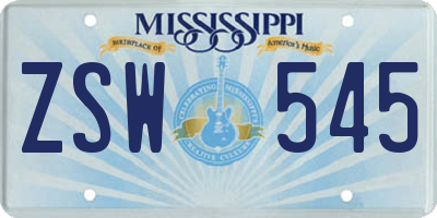 MS license plate ZSW545