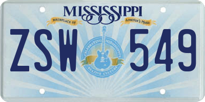 MS license plate ZSW549