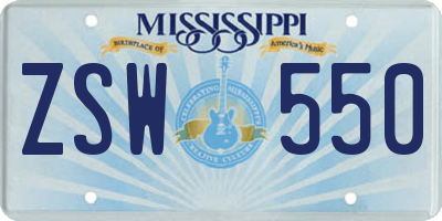 MS license plate ZSW550