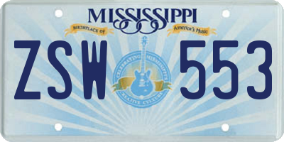 MS license plate ZSW553