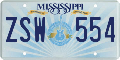 MS license plate ZSW554
