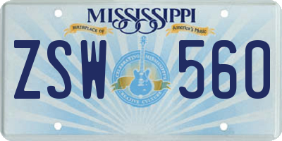 MS license plate ZSW560