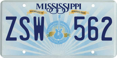 MS license plate ZSW562