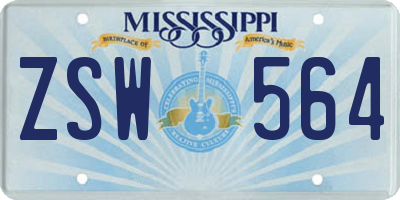 MS license plate ZSW564