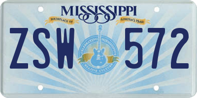 MS license plate ZSW572