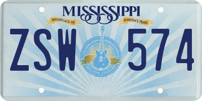 MS license plate ZSW574