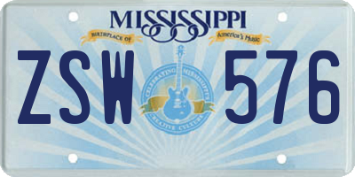 MS license plate ZSW576