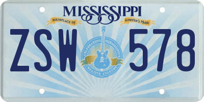 MS license plate ZSW578