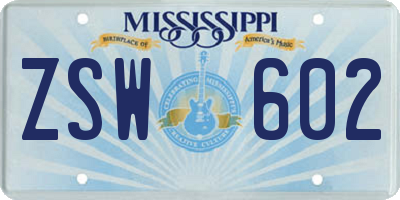MS license plate ZSW602