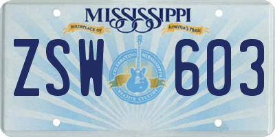MS license plate ZSW603
