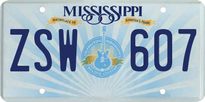 MS license plate ZSW607