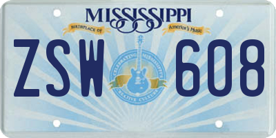 MS license plate ZSW608