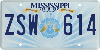 MS license plate ZSW614