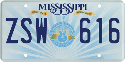 MS license plate ZSW616