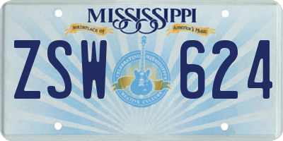 MS license plate ZSW624