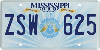 MS license plate ZSW625
