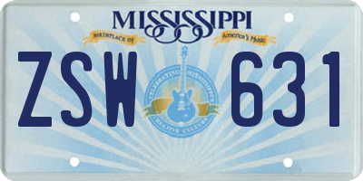 MS license plate ZSW631