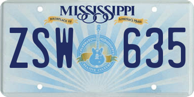 MS license plate ZSW635