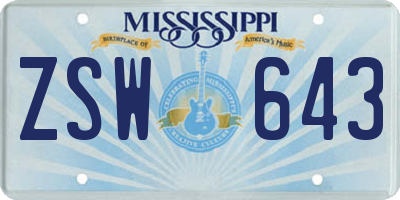 MS license plate ZSW643