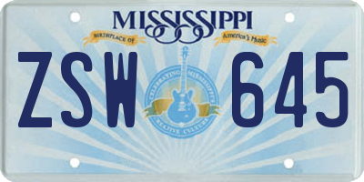 MS license plate ZSW645