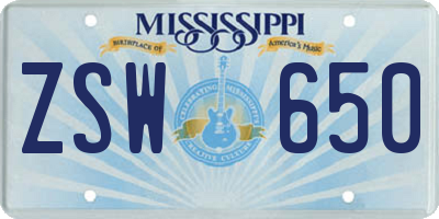 MS license plate ZSW650