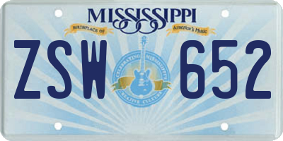 MS license plate ZSW652