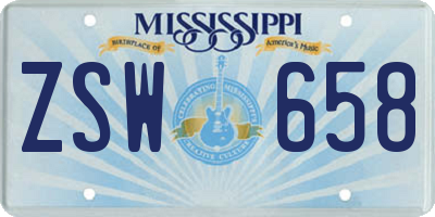 MS license plate ZSW658