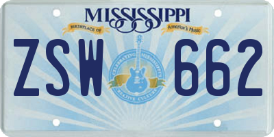 MS license plate ZSW662