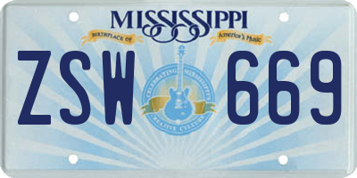 MS license plate ZSW669