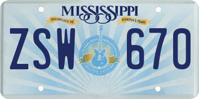 MS license plate ZSW670