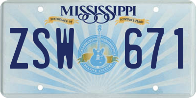 MS license plate ZSW671