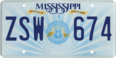 MS license plate ZSW674