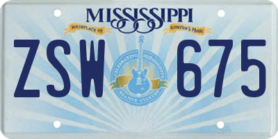 MS license plate ZSW675