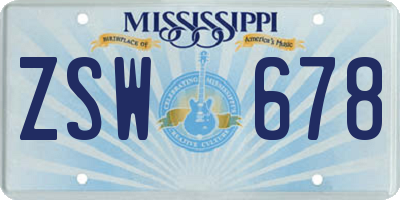 MS license plate ZSW678
