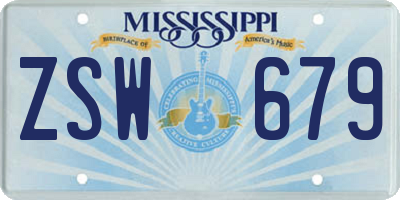 MS license plate ZSW679