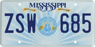 MS license plate ZSW685