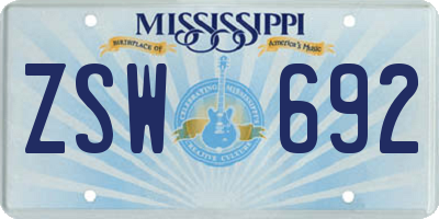 MS license plate ZSW692