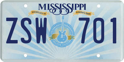 MS license plate ZSW701