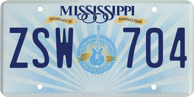 MS license plate ZSW704