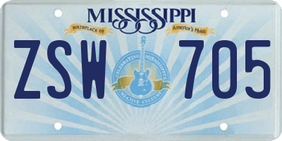 MS license plate ZSW705