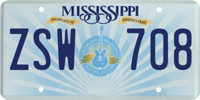MS license plate ZSW708